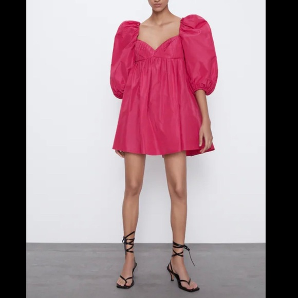 ZARA SS20 Voluminous Puff Sleeve Taffeta Dress XS S M Fuchsia Bright Pink ZARA SS20 Voluminous Puff Sleeve Taffeta Dress XS S M Fuchsia Bright Pink